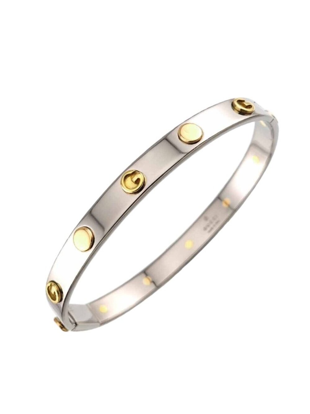 Gucci G Logo Bangle 17 18k Yellow Gold 750 Steel SS Bracelet